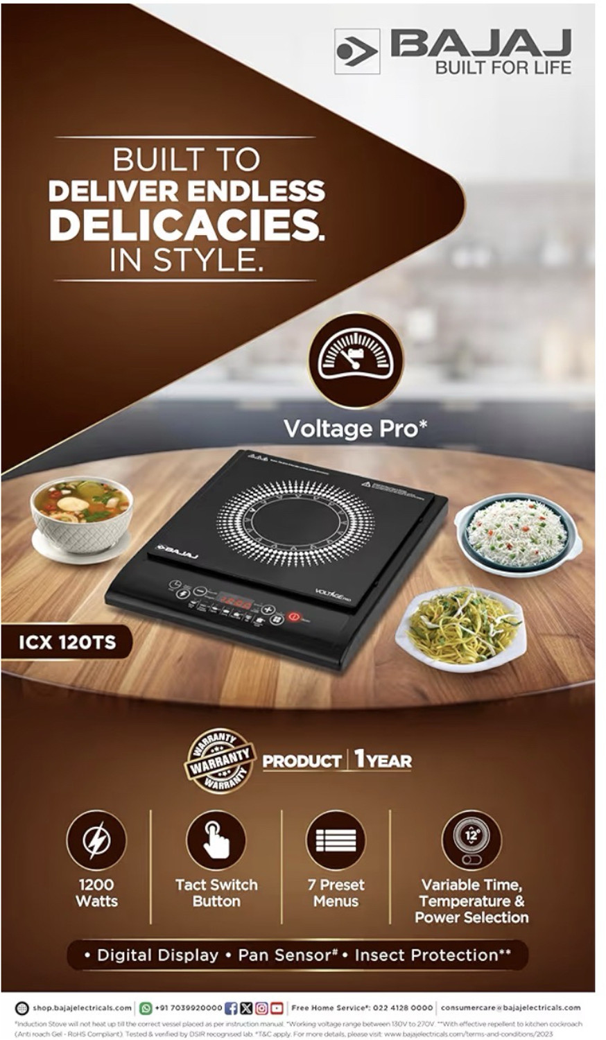 Image of BAJAJ 1200 W Induction Cooktop Push Button