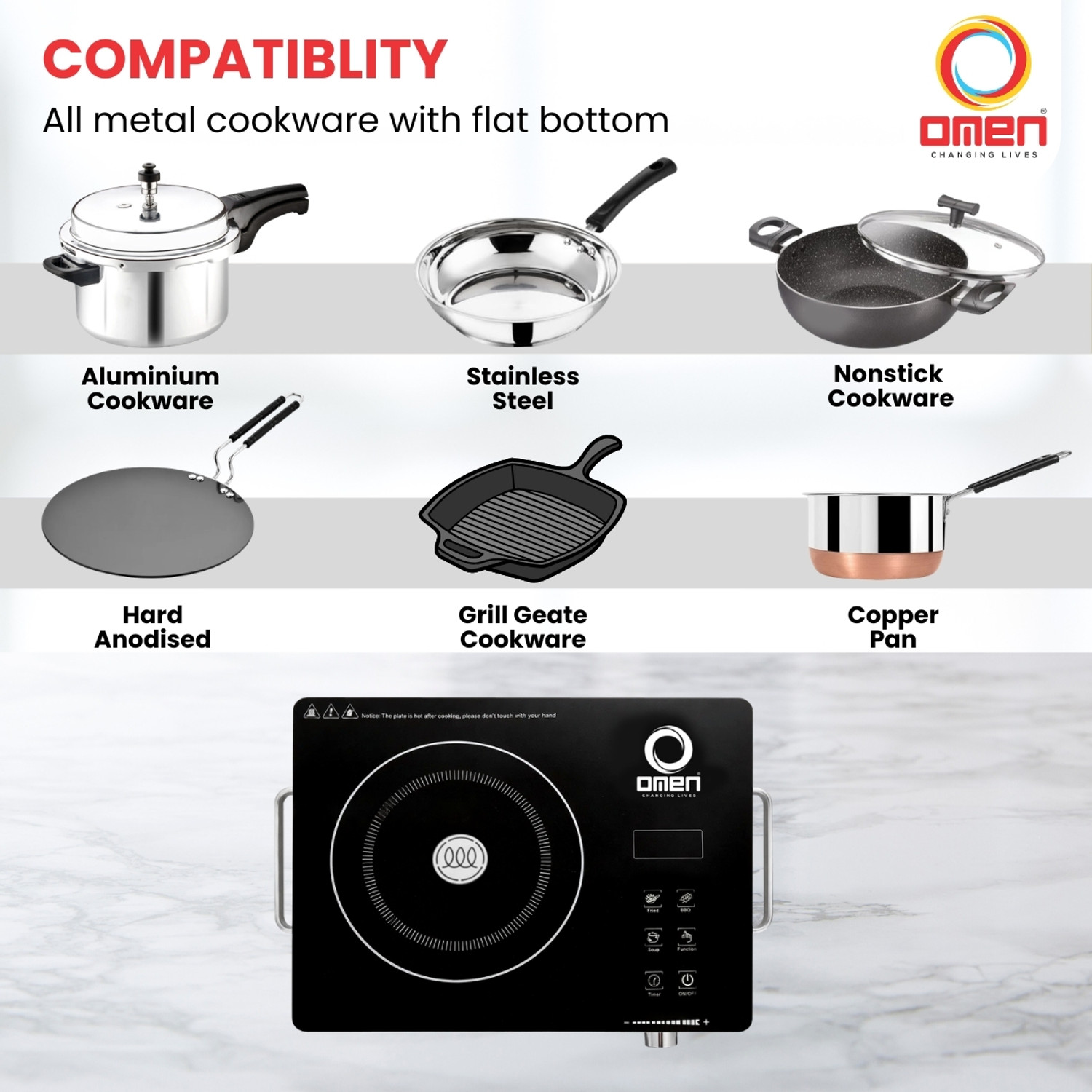 Image of Omen Changing Lives 2000 W Infrared Cooktop Touch Panel