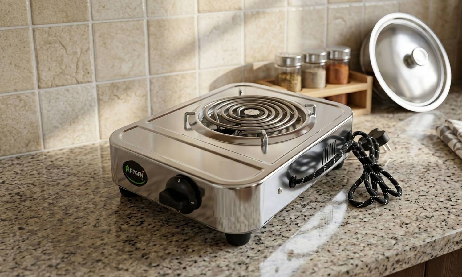 APPGEN 2000 W Radiant Cooktop Push Button (Silver, 2000 Watt Coil