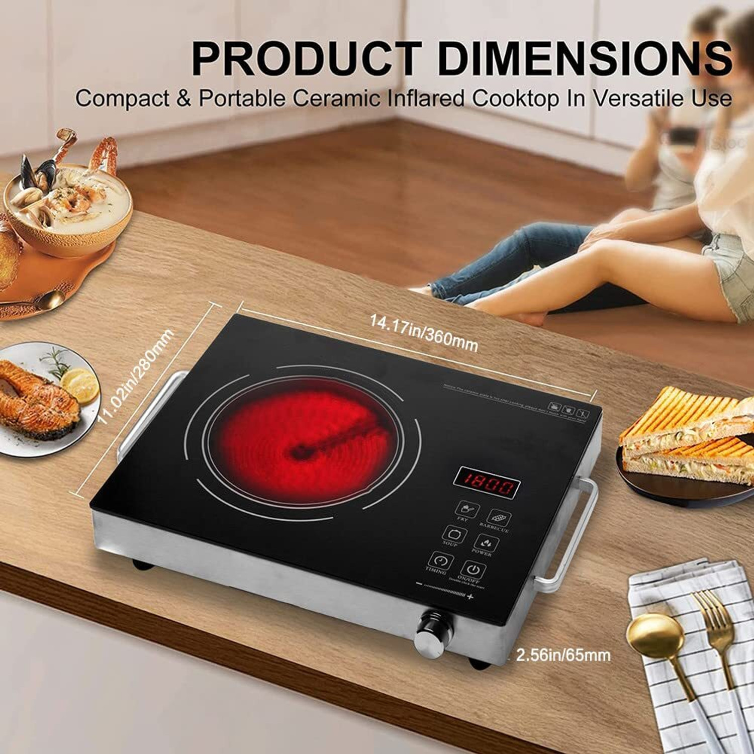 Image of DRUMSTONE 2200 W Infrared Cooktop Touch Panel