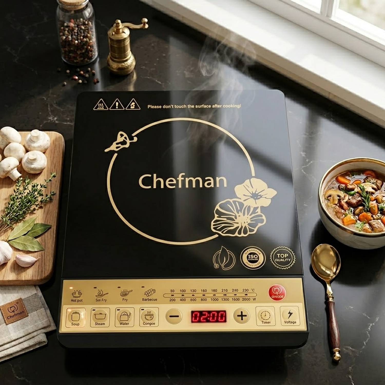 Chefman 2000 W Induction Cooktop Push Button (Black, 2000W Induct