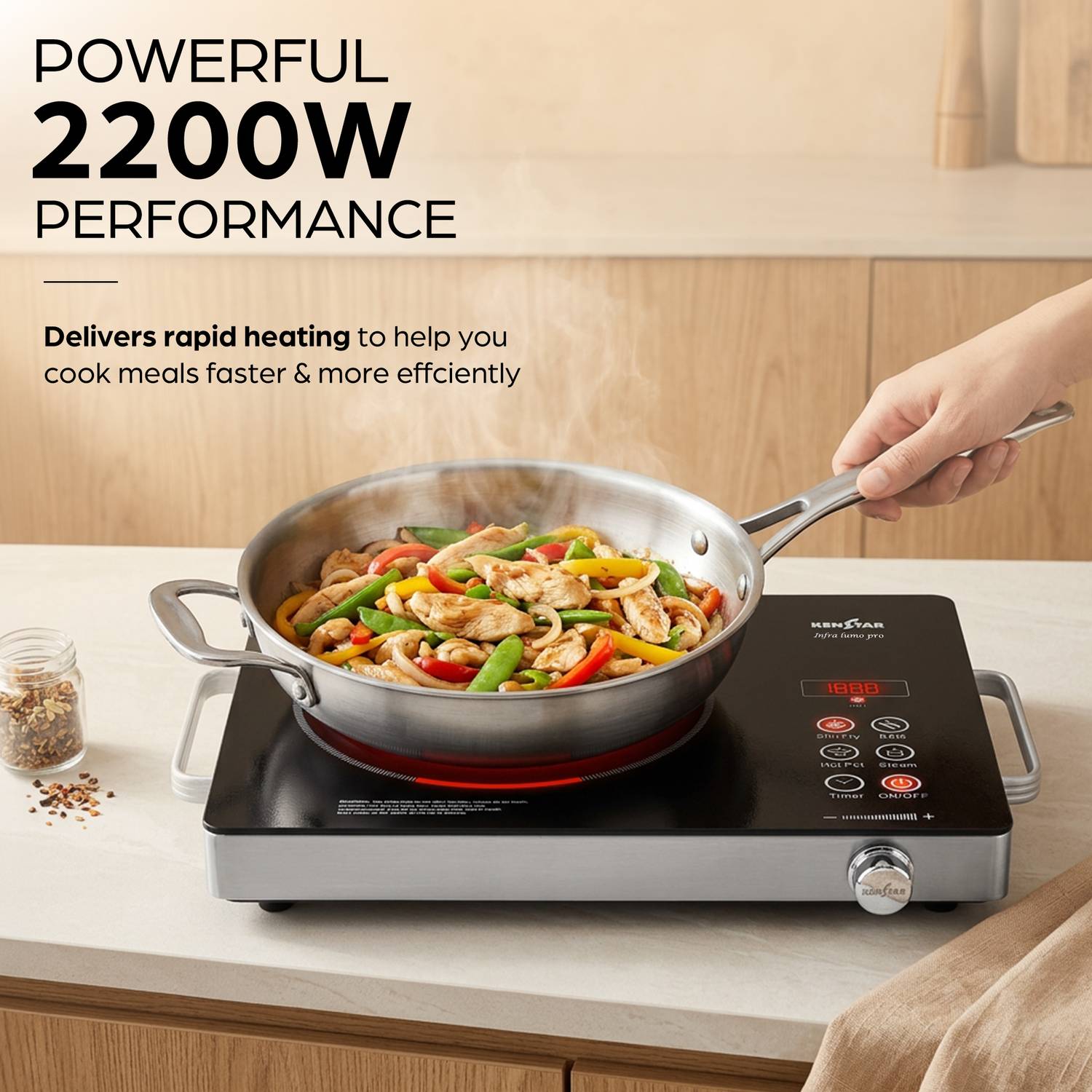 Kenstar 2200W Infrared Cooktop Touch Panel Silver - Image 4