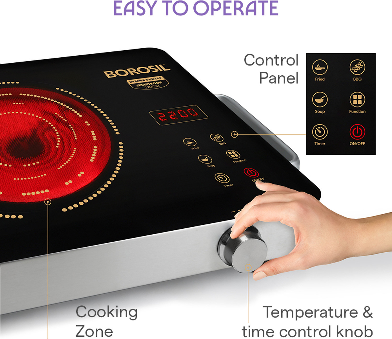 Image of BOROSIL 2200 W Induction Cooktop Push Button