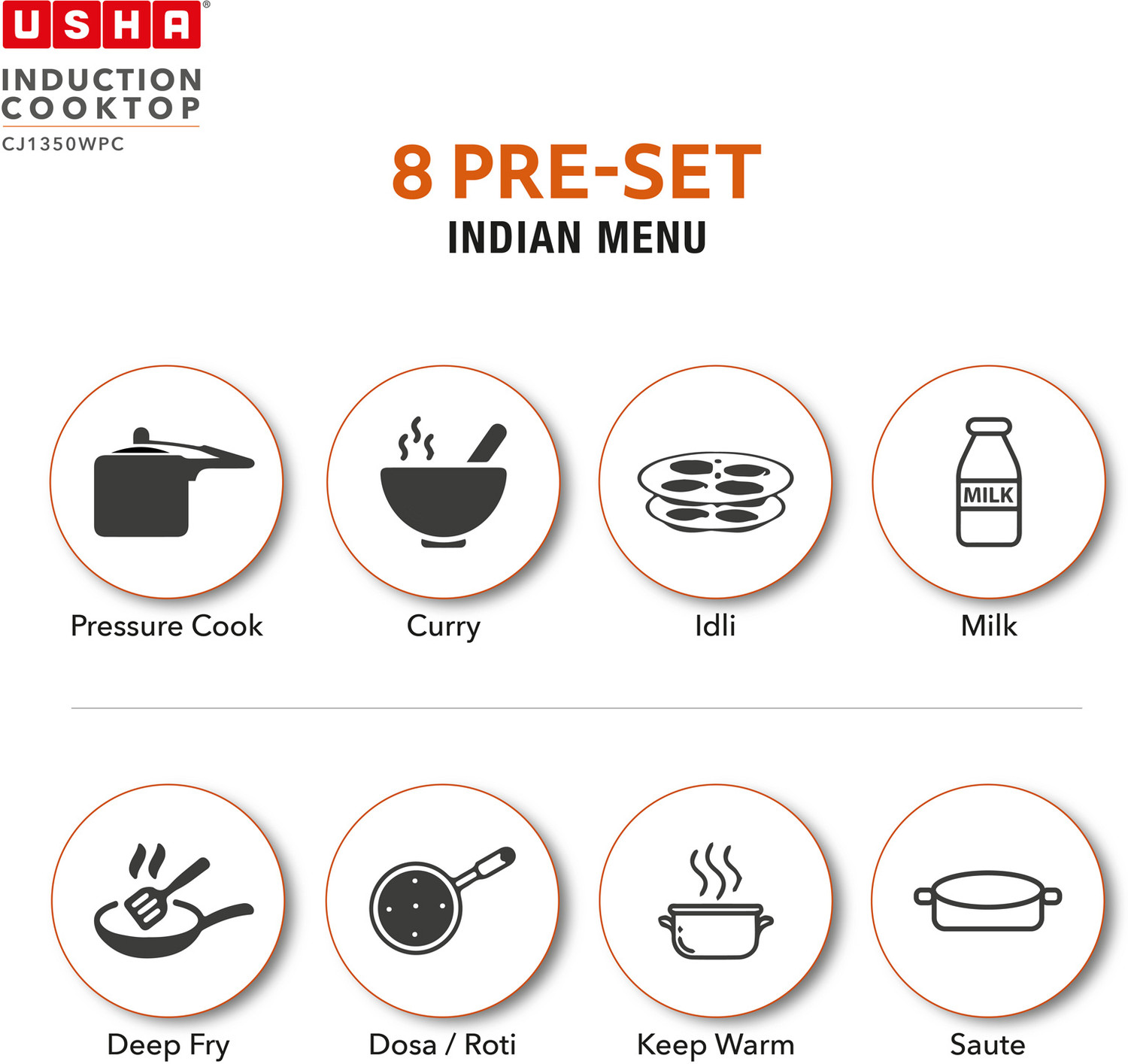 Image of USHA 1350 W Induction Cooktop Push Button