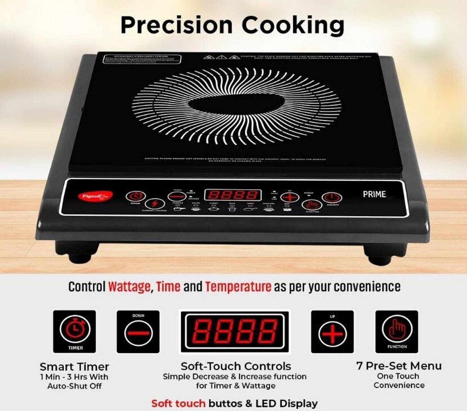 Pigeon 1800W Induction Cooktop Push Button - Image 3