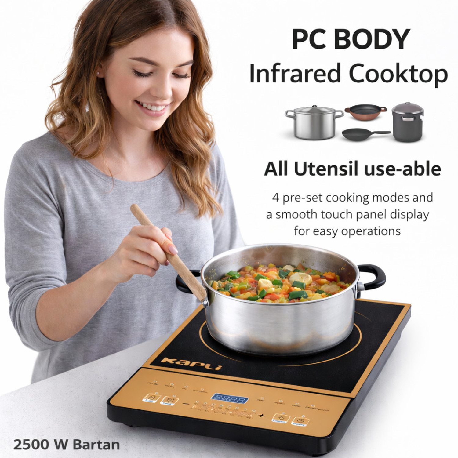 Image of KAPLI 2500 W Infrared Cooktop Touch Panel