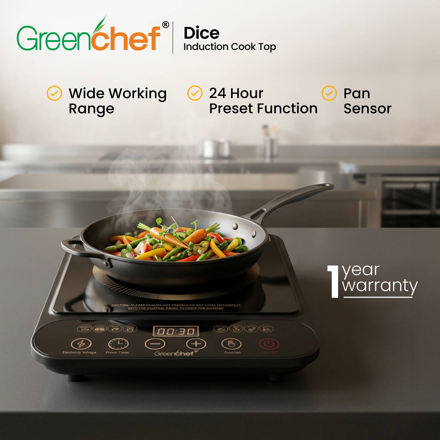 Greenchef 2000W Induction Cooktop Black - Image 4