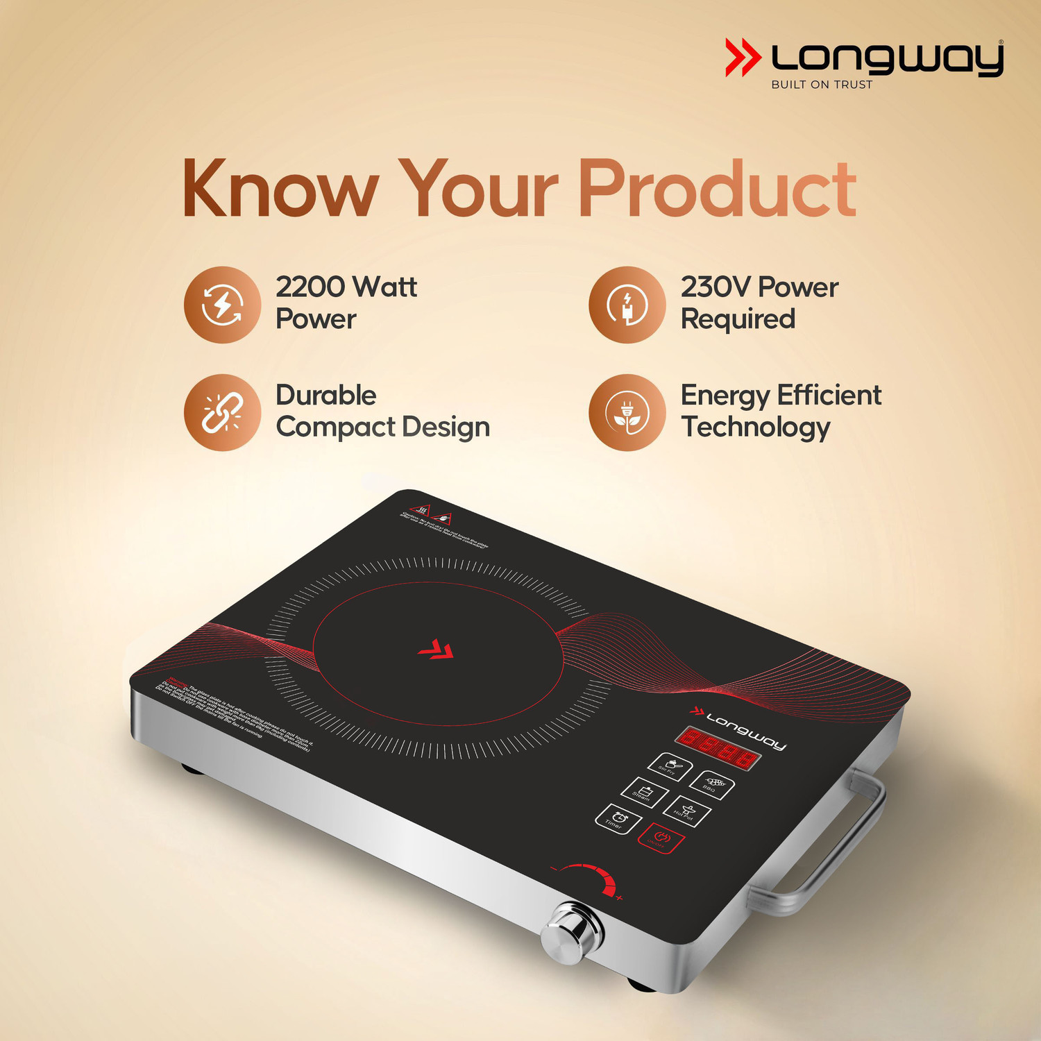 Image of Longway 2200 W Induction Cooktop Touch Panel, Push Button