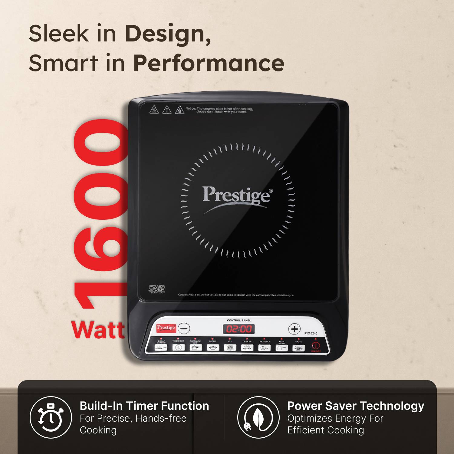 Prestige 1600 W Induction Cooktop Push Button - Image 3