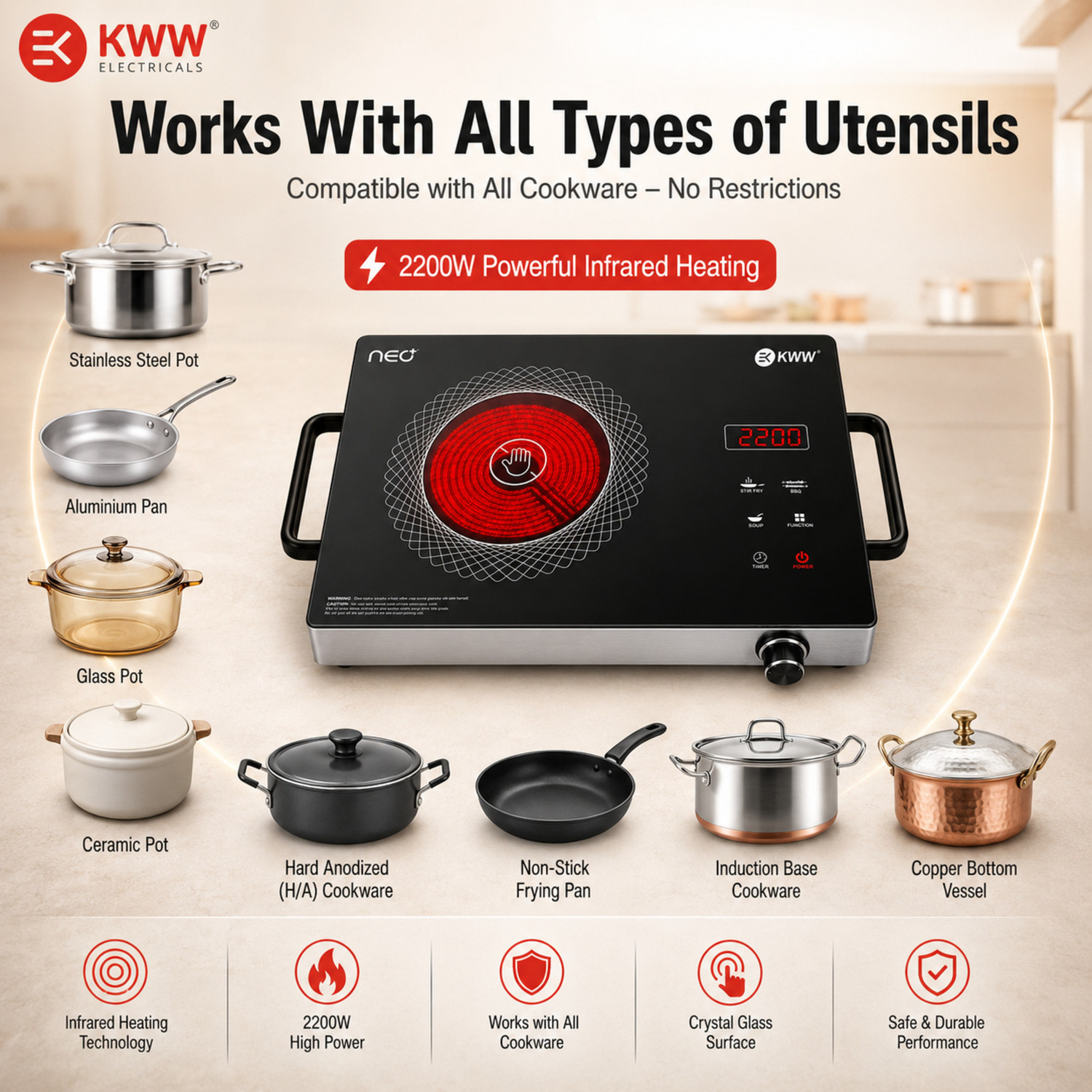 Image of KWW 2200 W Infrared Cooktop Touch Panel