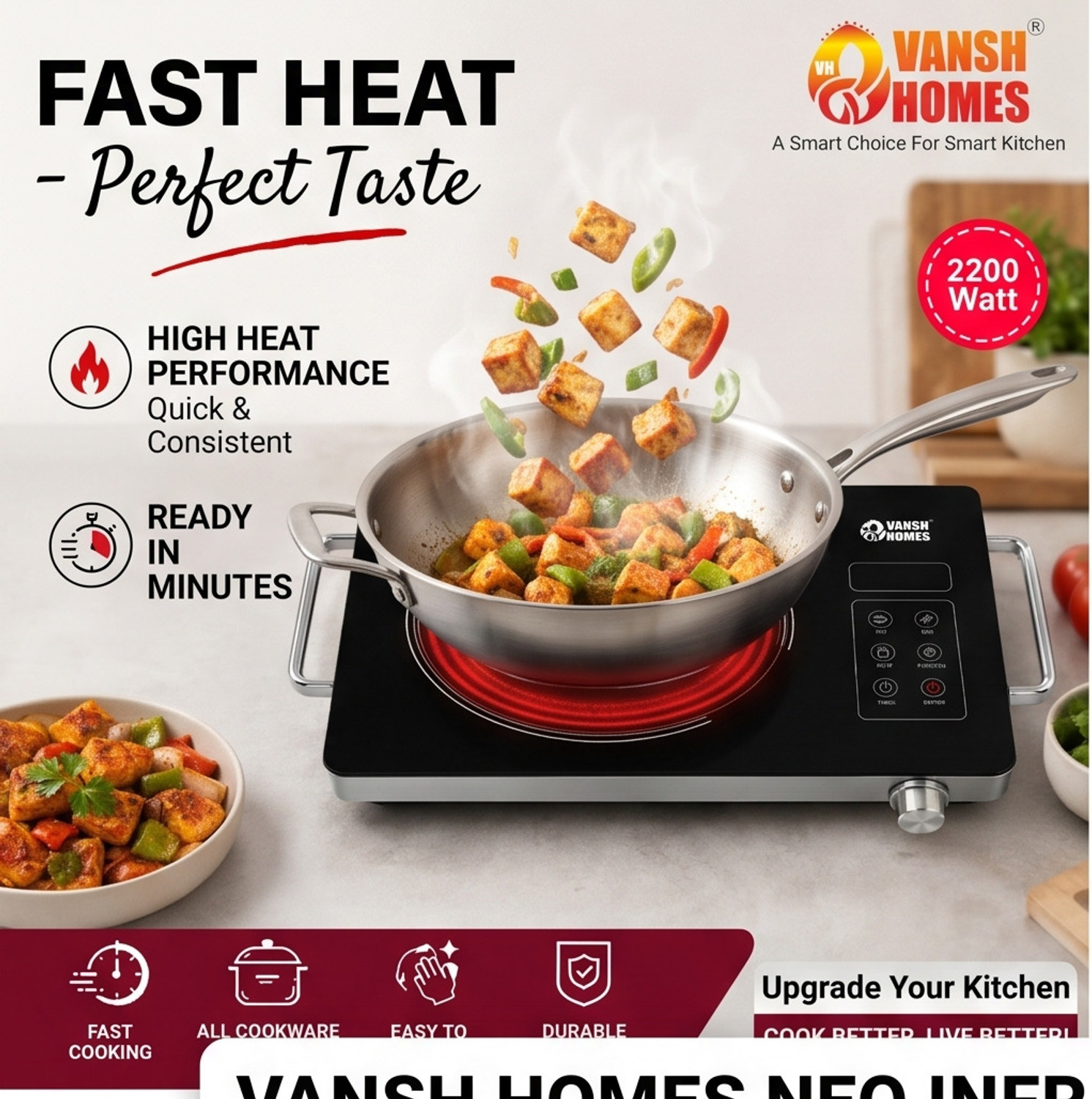 Image of VANSH HOMES 2200 W Infrared Cooktop Touch Panel (Multicolor, Advance Infrared CookTop)