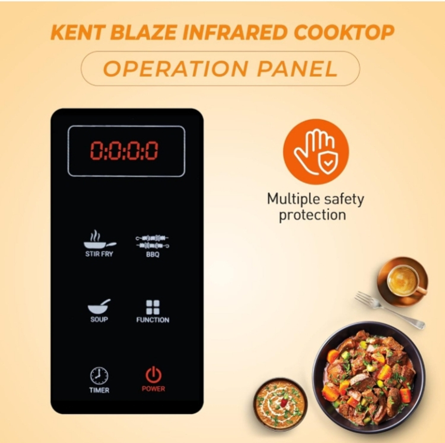 Image of KENT 2000 W Infrared Cooktop Touch Panel