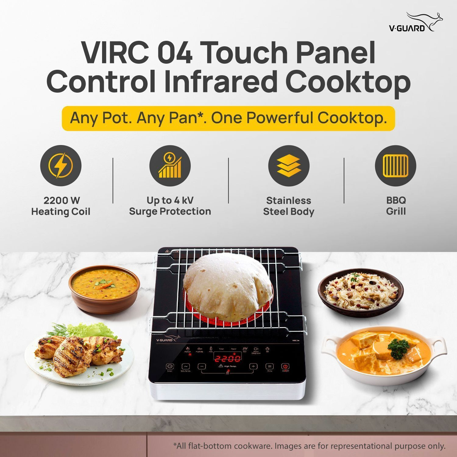 Image of V-Guard 2200 W Infrared Cooktop Touch Panel
