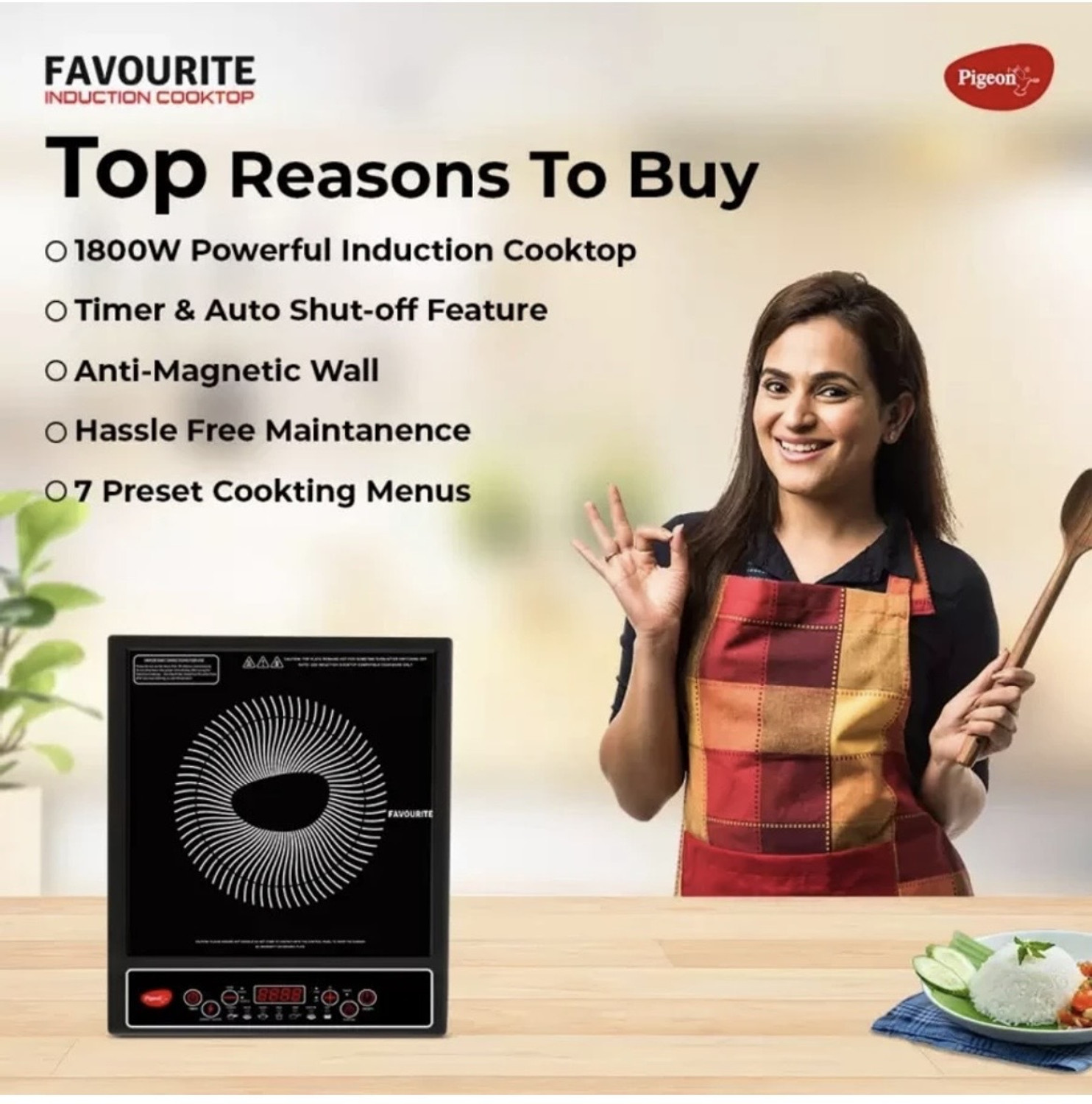 Image of Pigeon 1800 W Induction Cooktop Push Button
