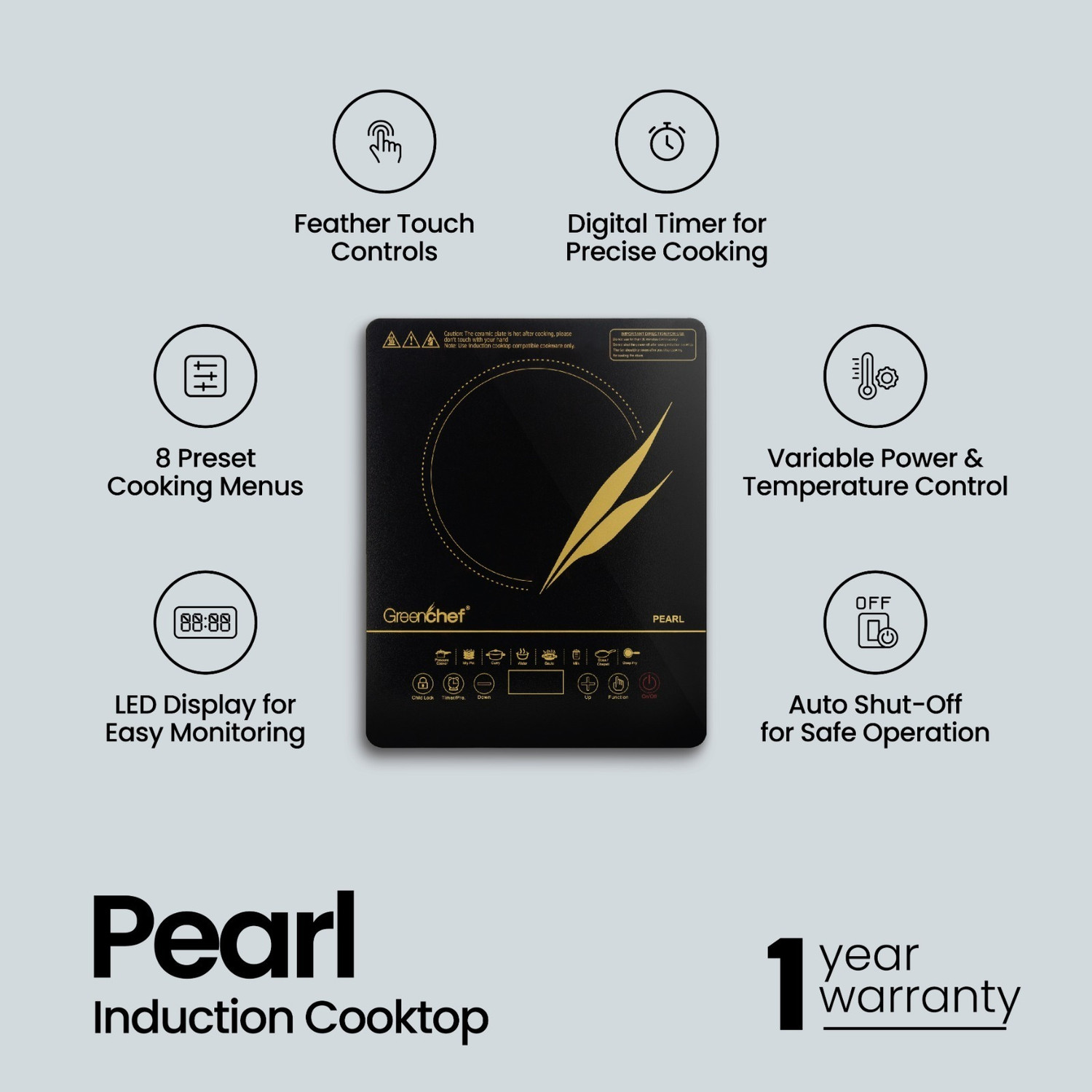 Image of Greenchef 2000 W Induction Cooktop Touch Panel