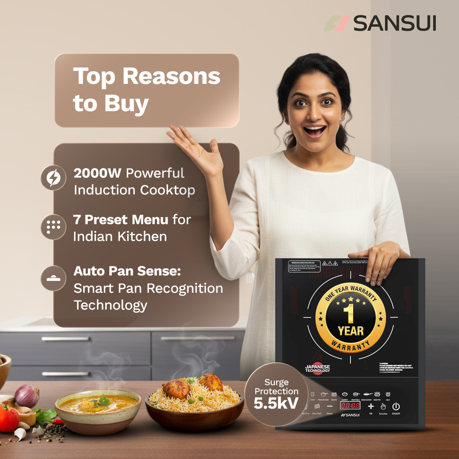 Image of Sansui 2000 W Induction Cooktop Touch Panel