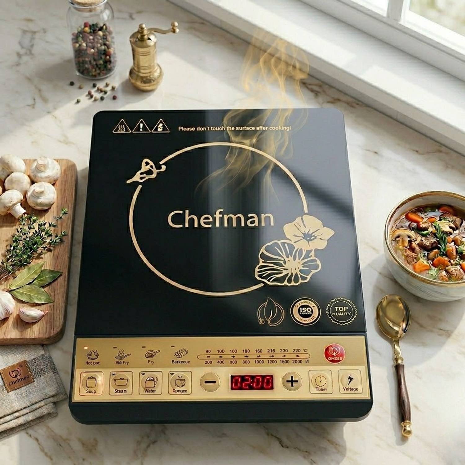 Chefman 2000 W Induction Cooktop Push Button (Black, Portable Ind