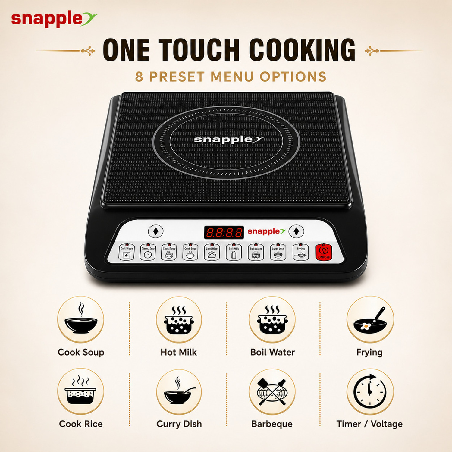 Image of Snapple 2000 W Induction Cooktop Push Button