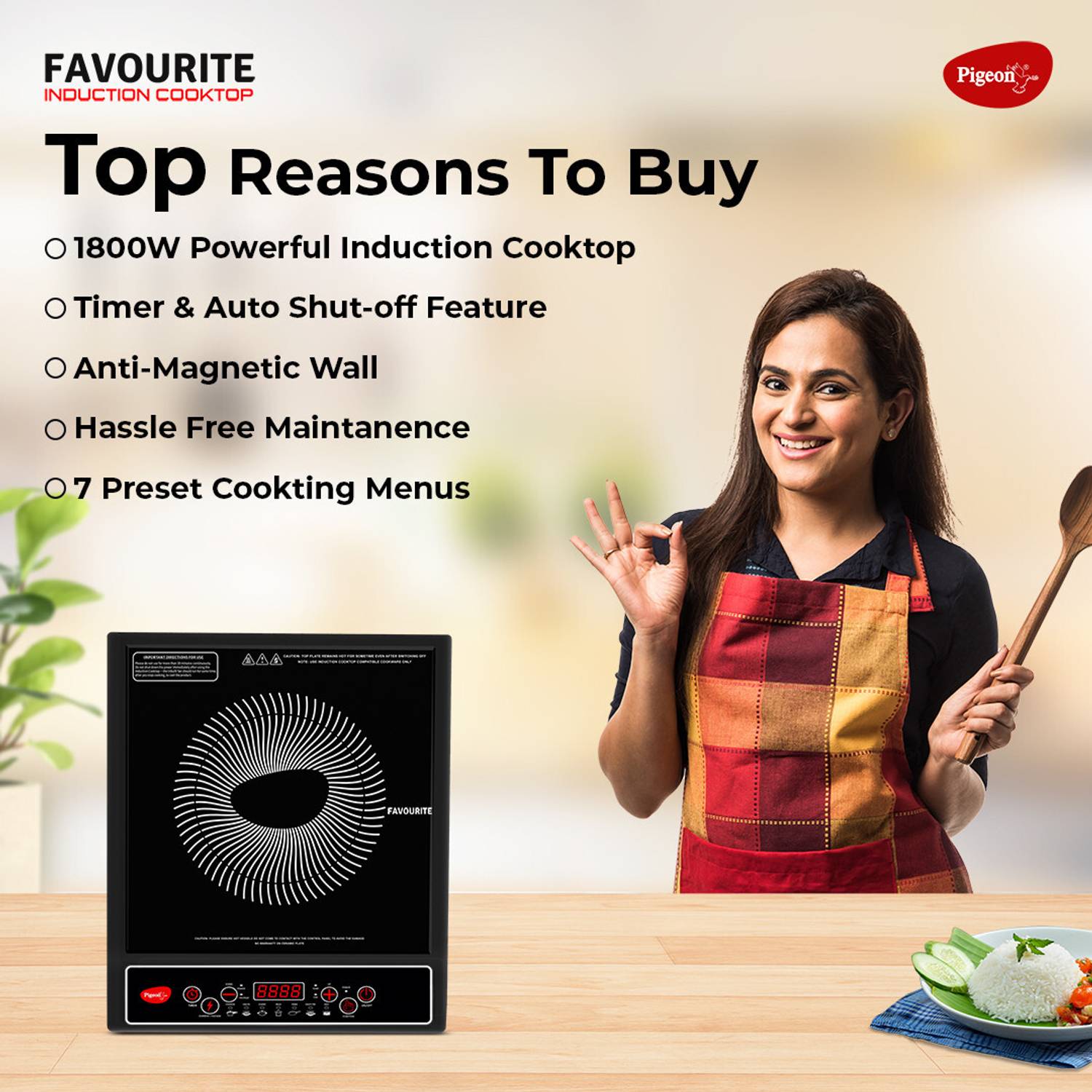 Pigeon 1800 W Induction Cooktop Black - Image 3