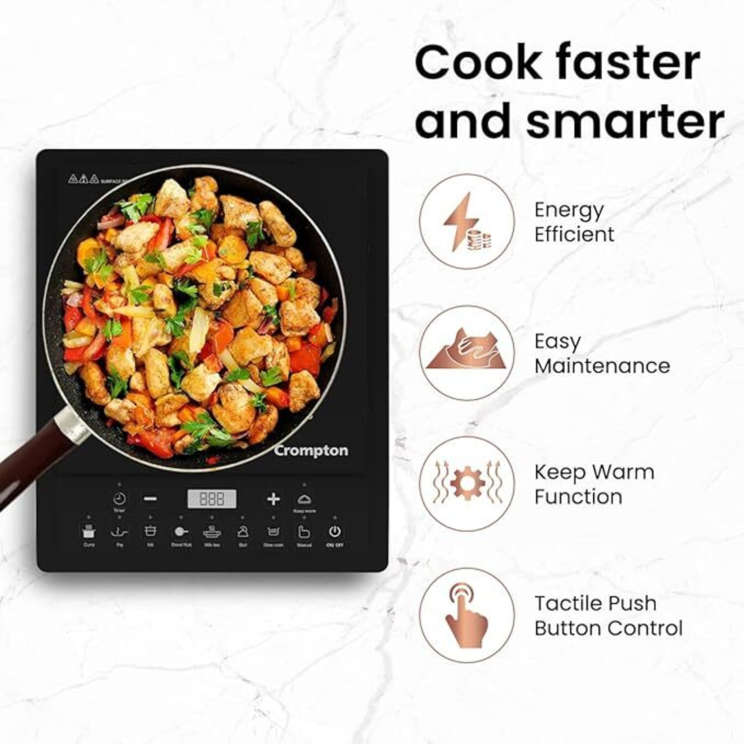 Image of Crompton 1600 W Induction Cooktop Push Button
