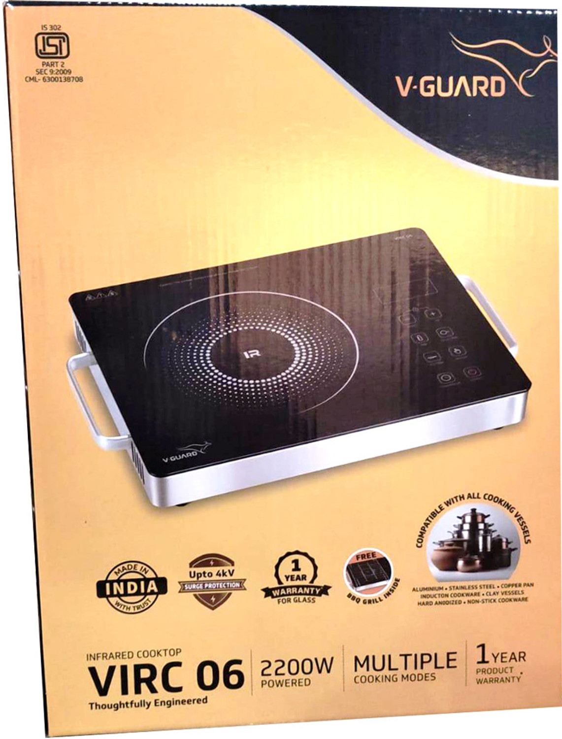 Image of V-Guard 2200 W Infrared Cooktop Touch Panel