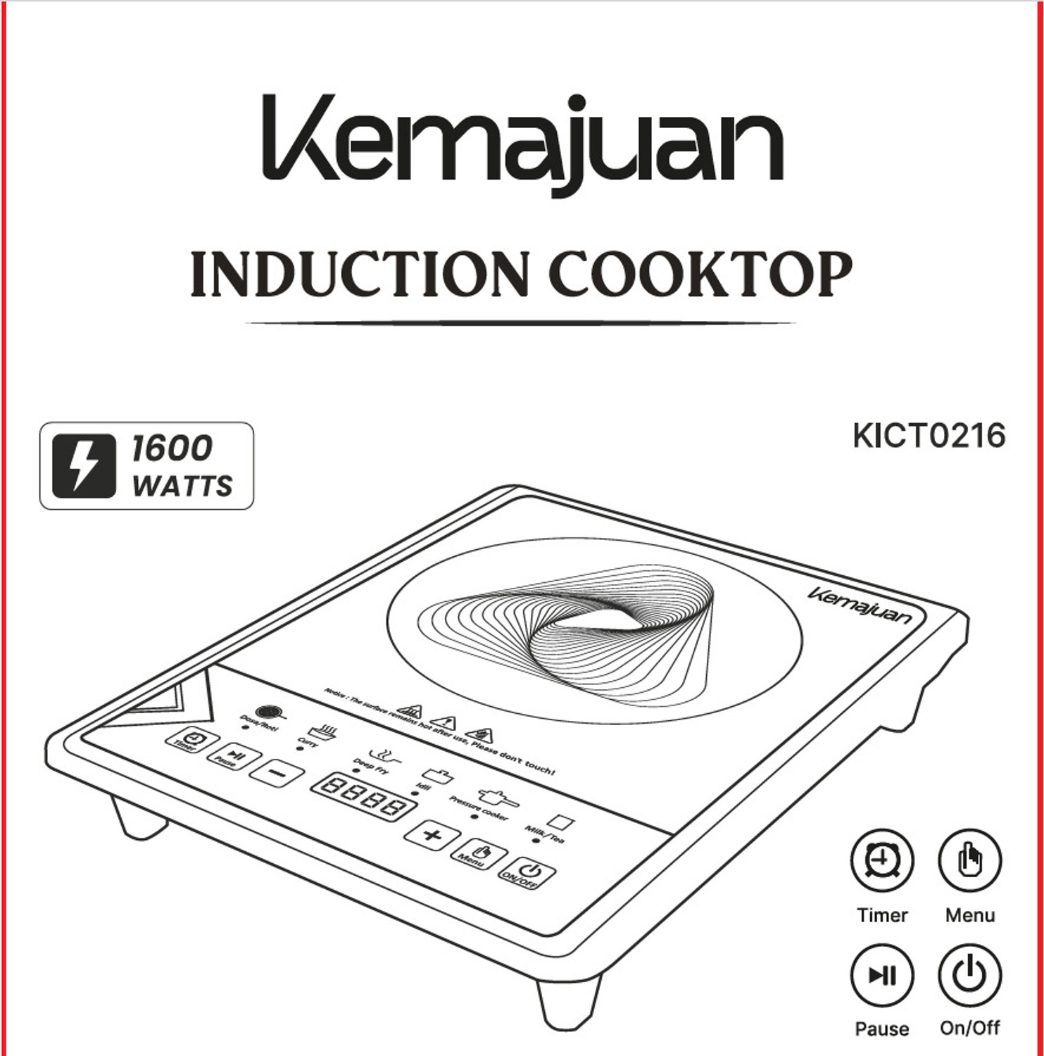 Image of KEMAJUAN 1600 W Induction Cooktop Push Button