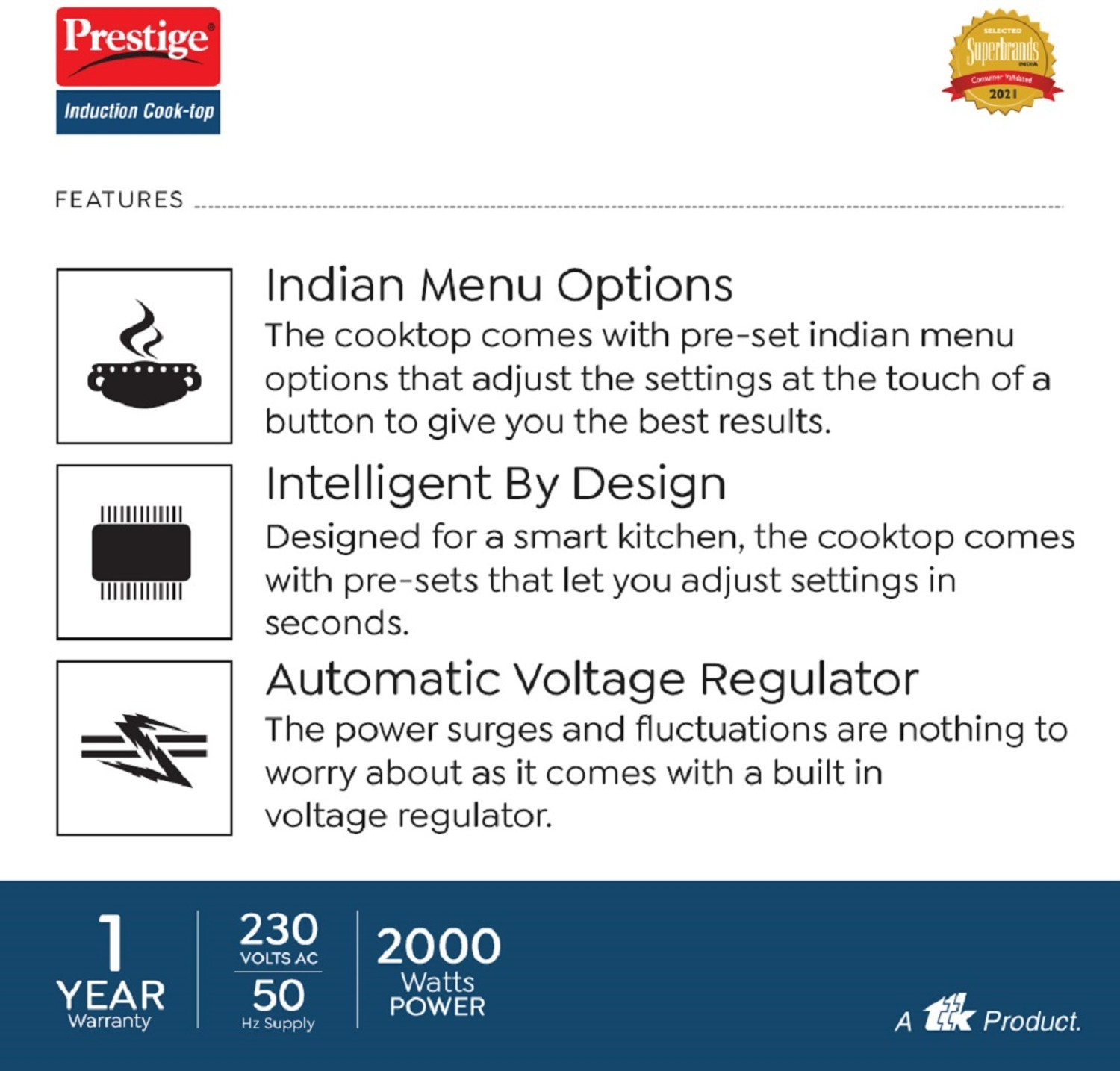 Image of Prestige 2000 W Induction Cooktop Push Button