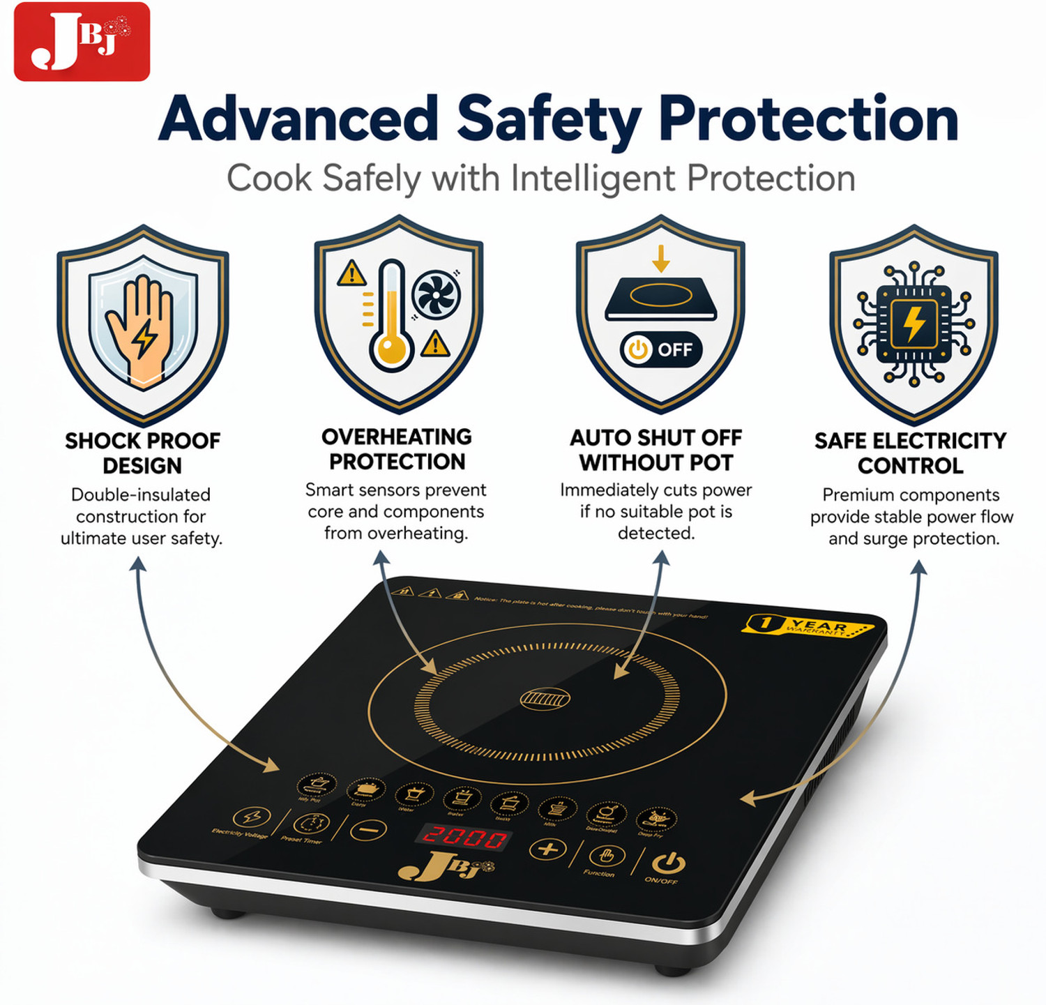 Image of JBJ 2000 W Induction Cooktop Touch Panel