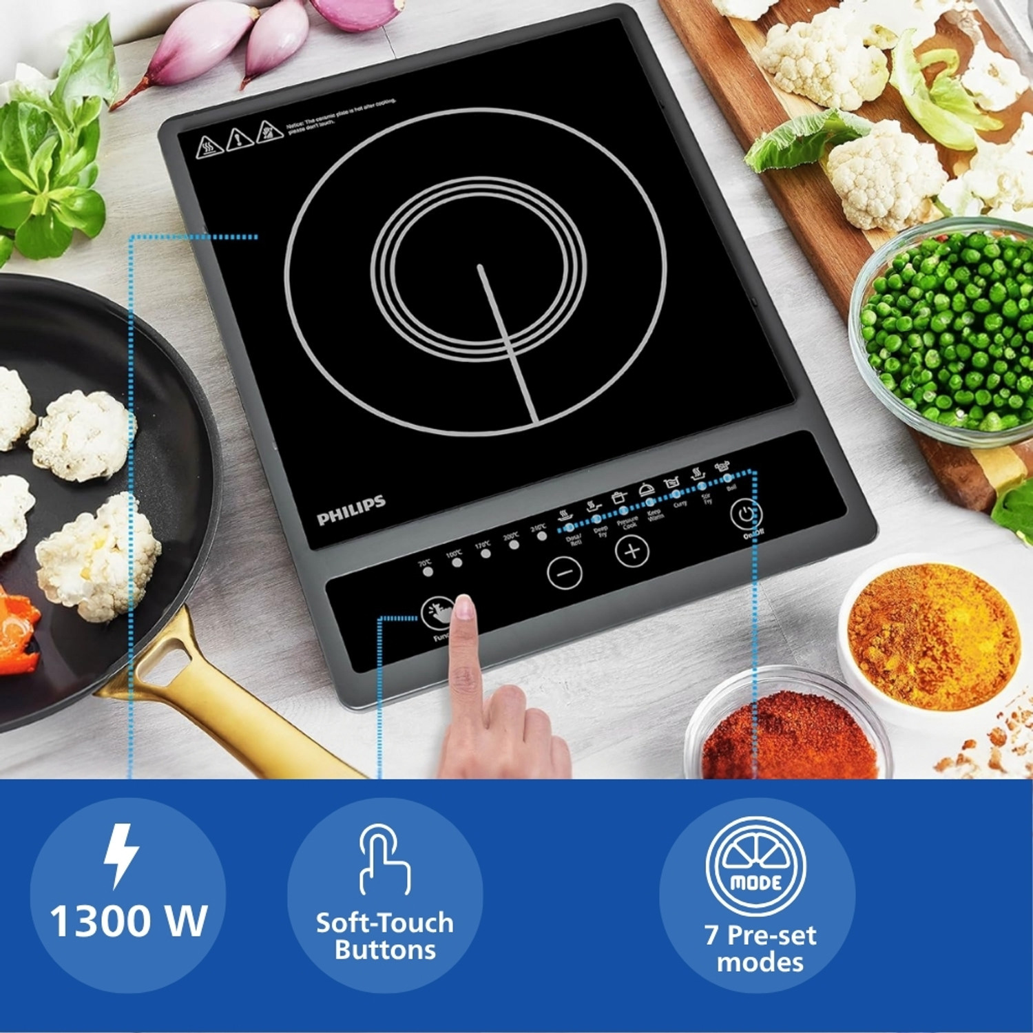 Image of PHILIPS 1300 W Induction Cooktop Push Button