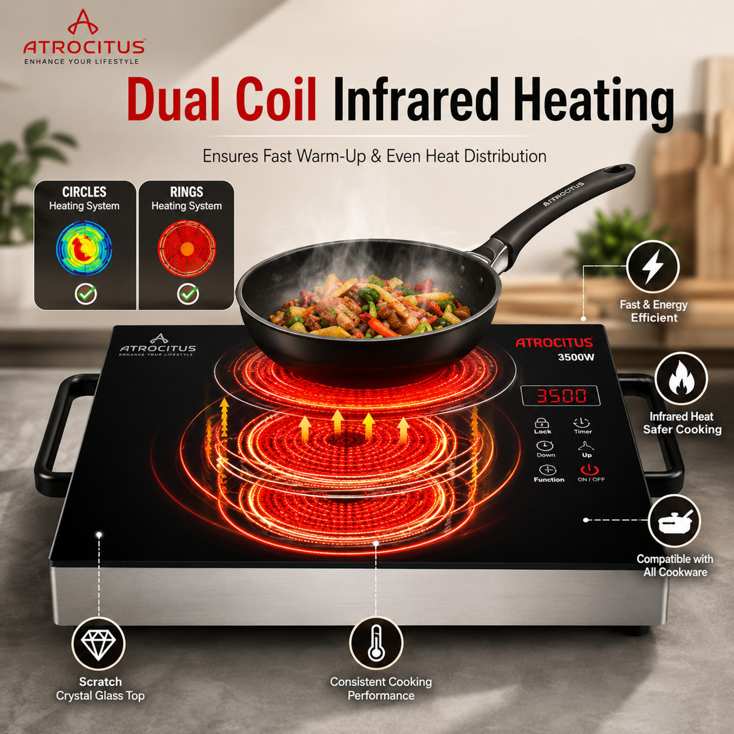 Image of Atrocitus 3500 W Infrared Cooktop Touch Panel