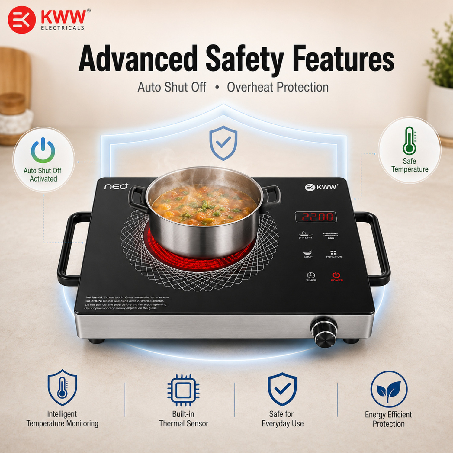 Image of KWW 2200 W Infrared Cooktop Touch Panel
