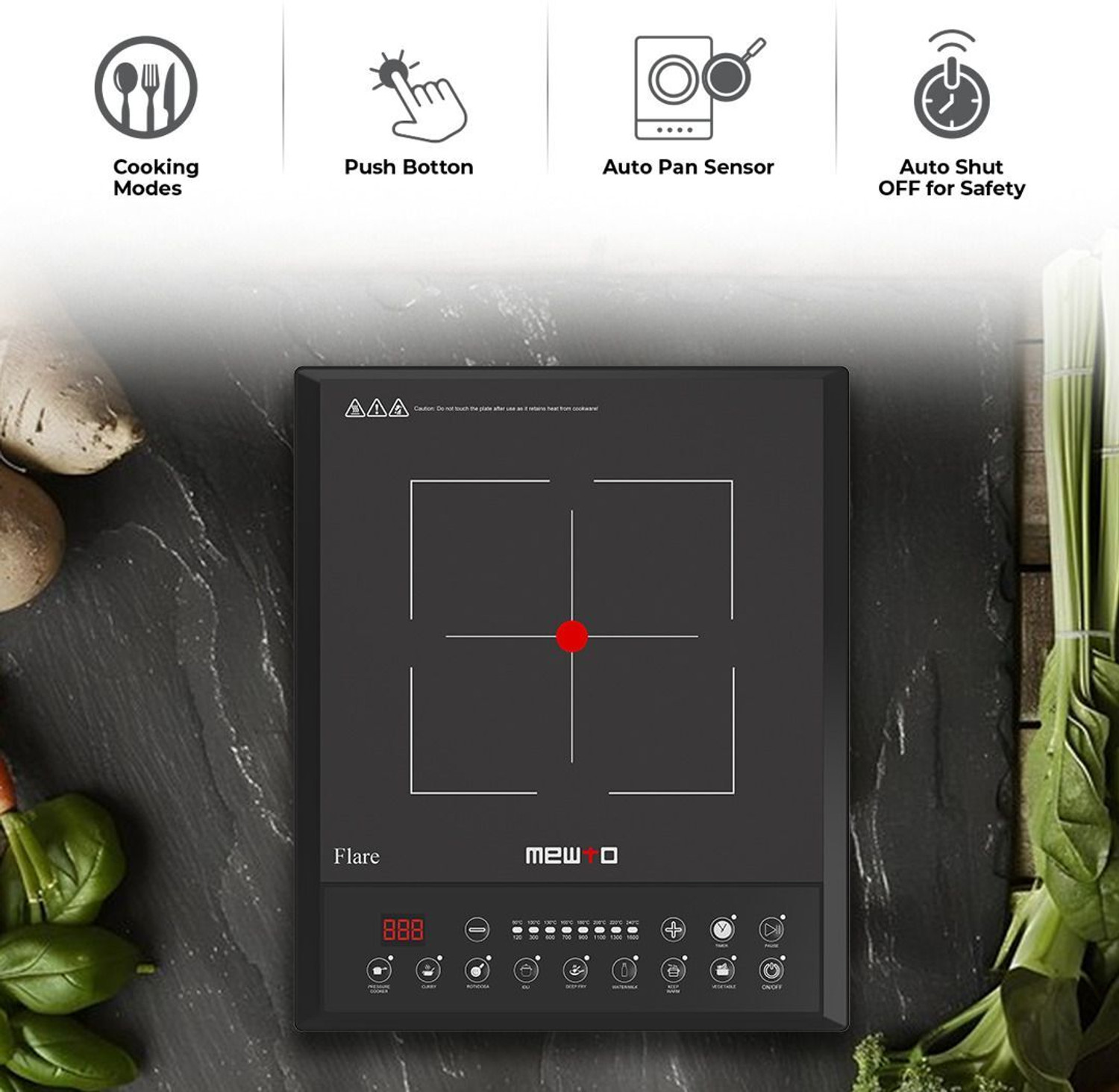 Image of MEWTO 1600 W Induction Cooktop Push Button