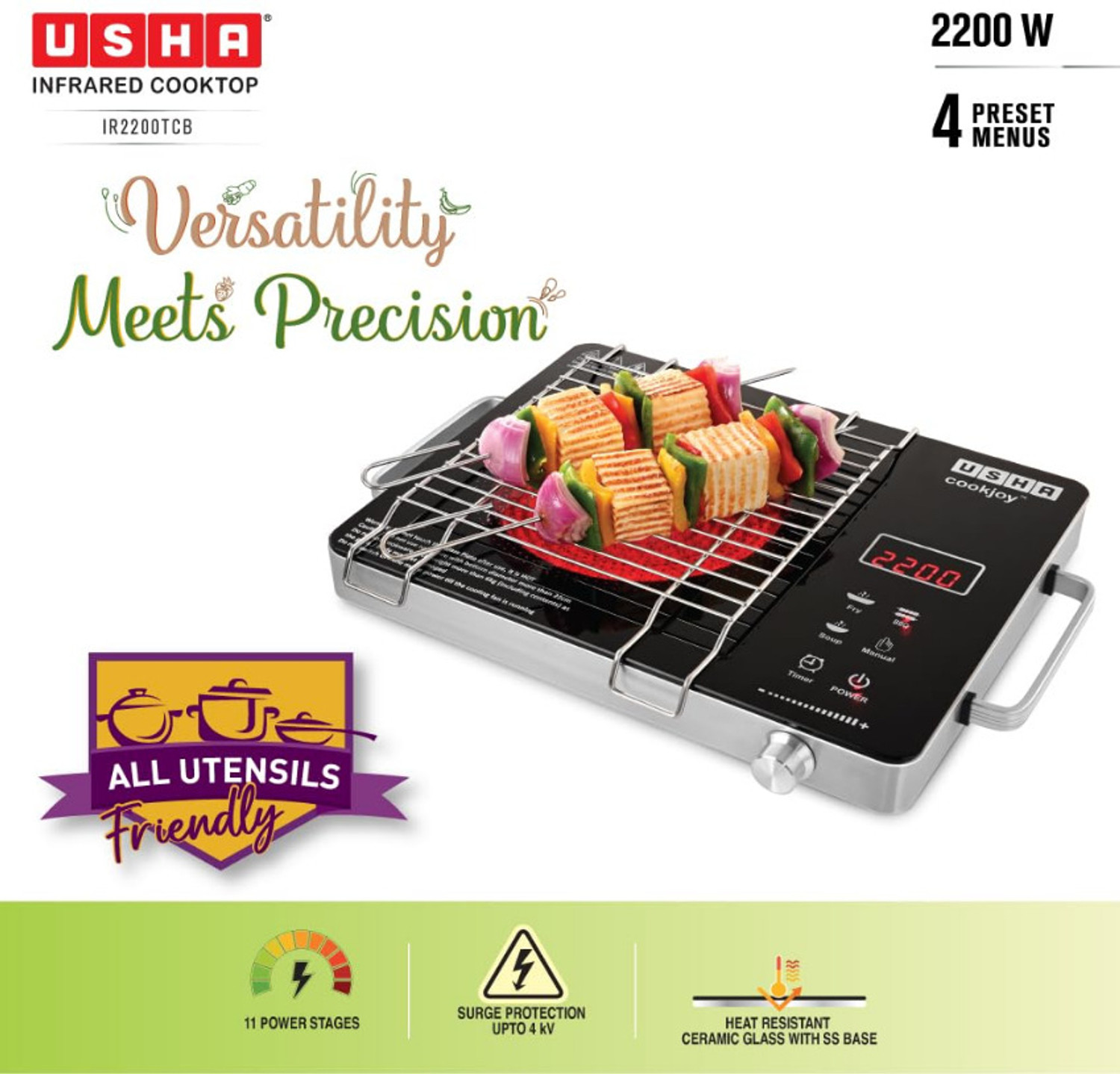 Image of USHA 2200 W Infrared Cooktop Touch Panel