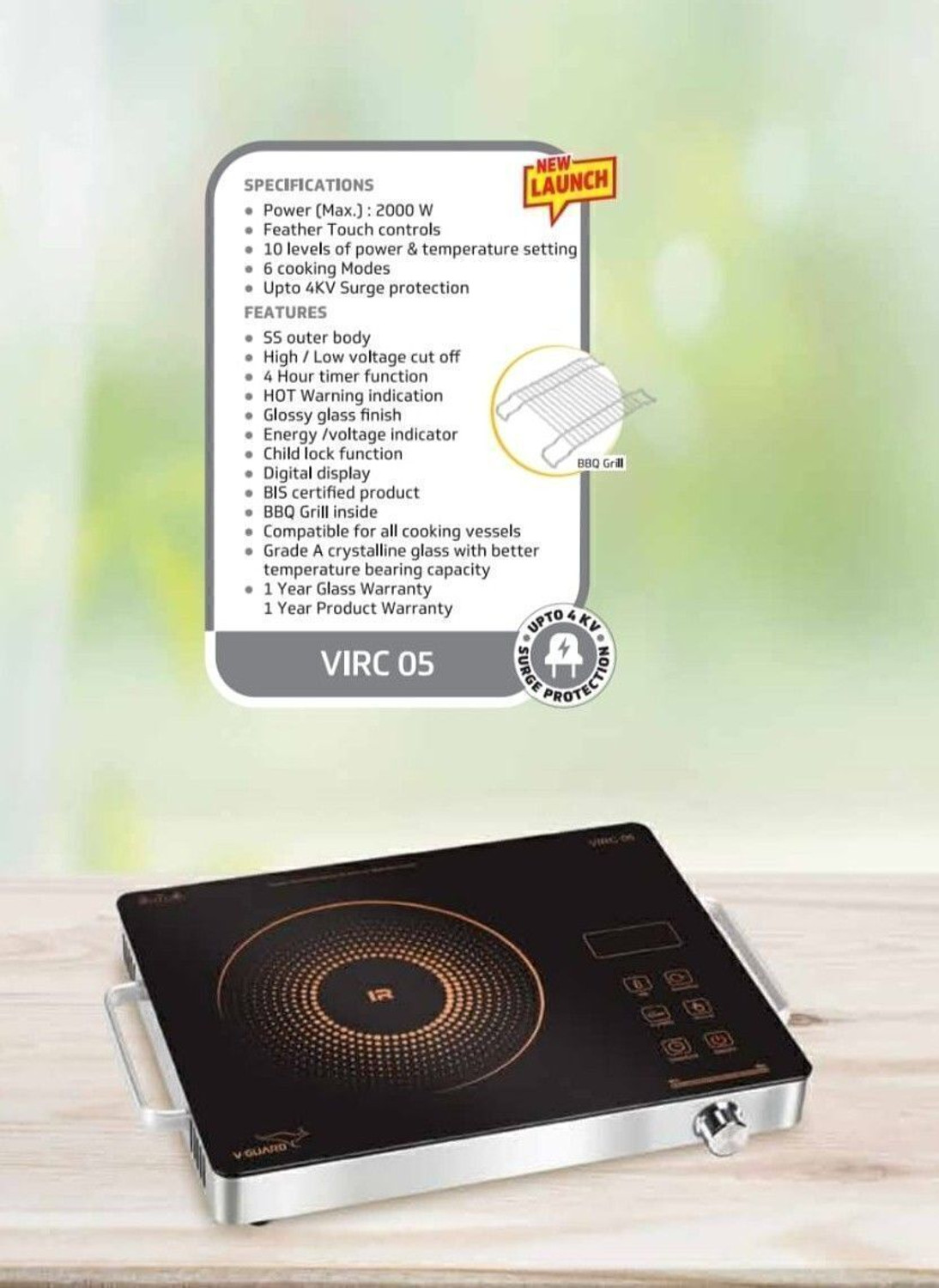 Image of V-Guard 2000 W Infrared Cooktop Touch Panel