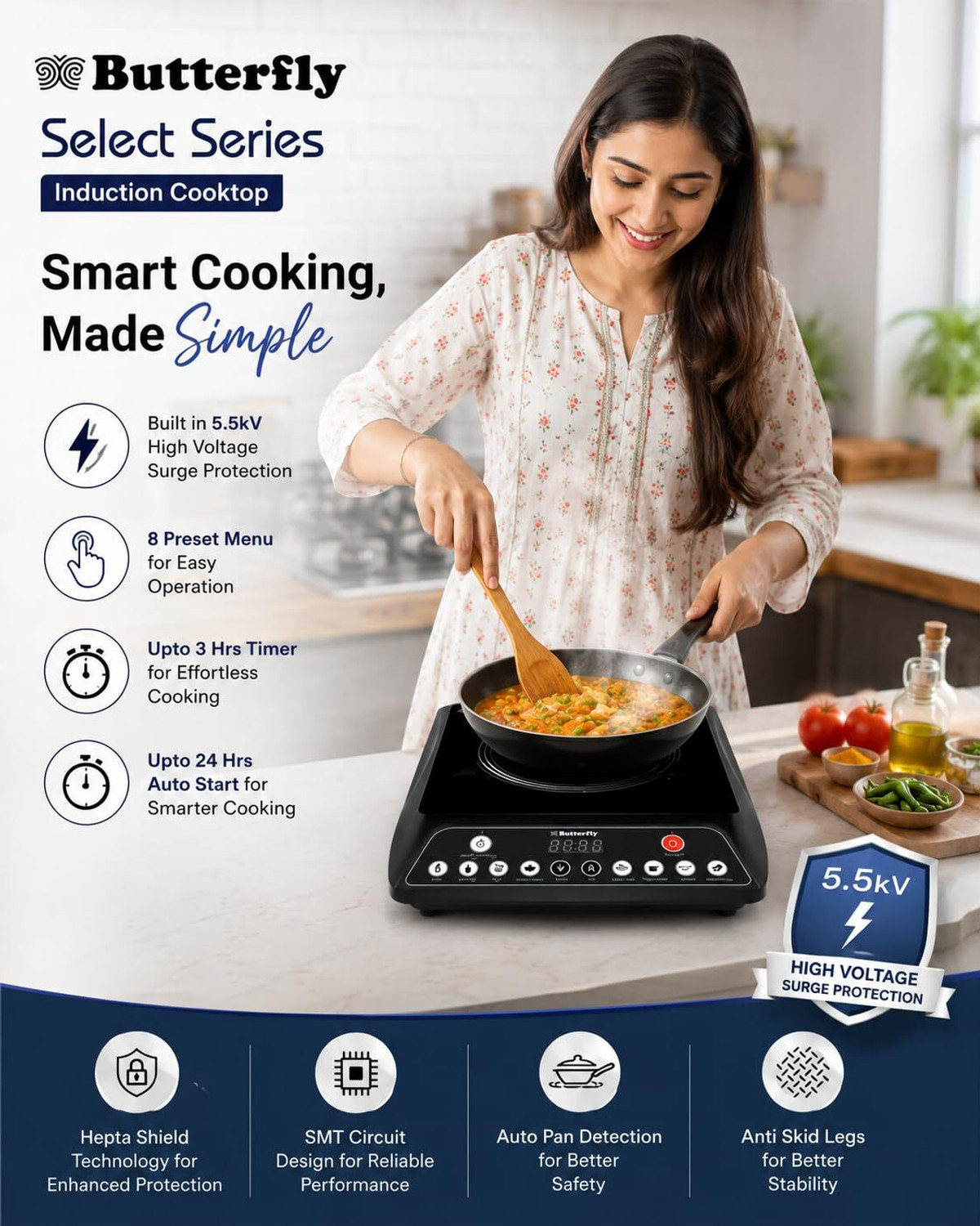 Image of Butterfly 1800 W Induction Cooktop Push Button