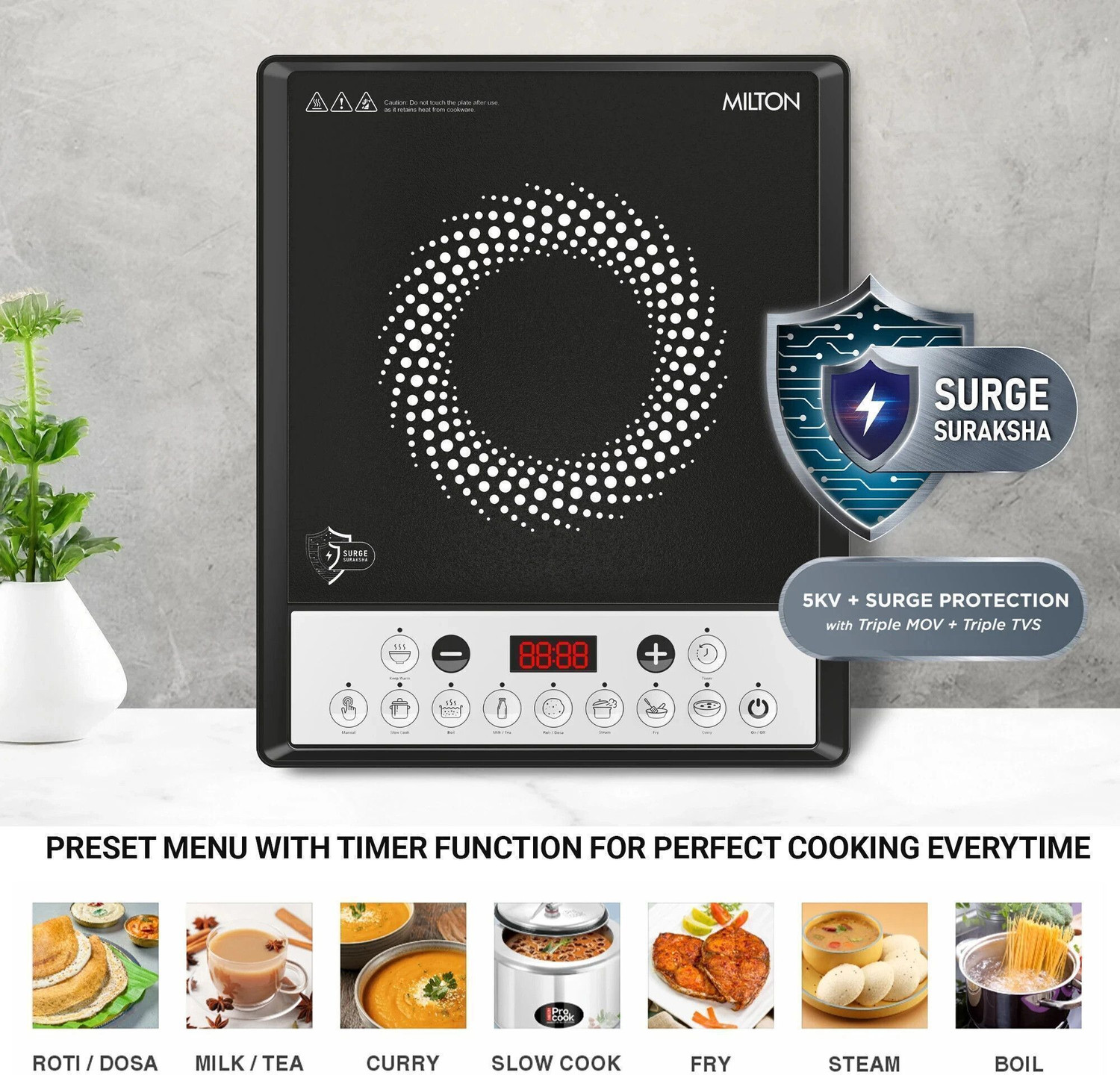 Image of MILTON 1600 W Induction Cooktop Touch Panel