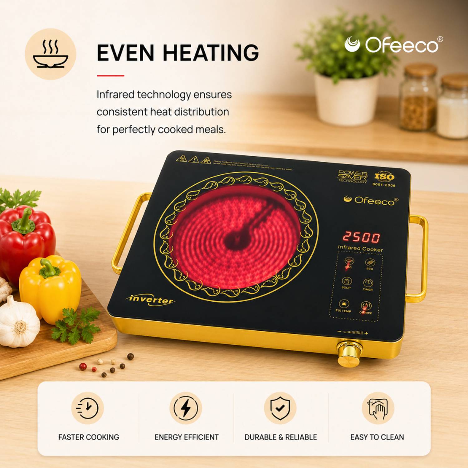 Ofeeco 2500W Infrared Cooktop Black - Image 2