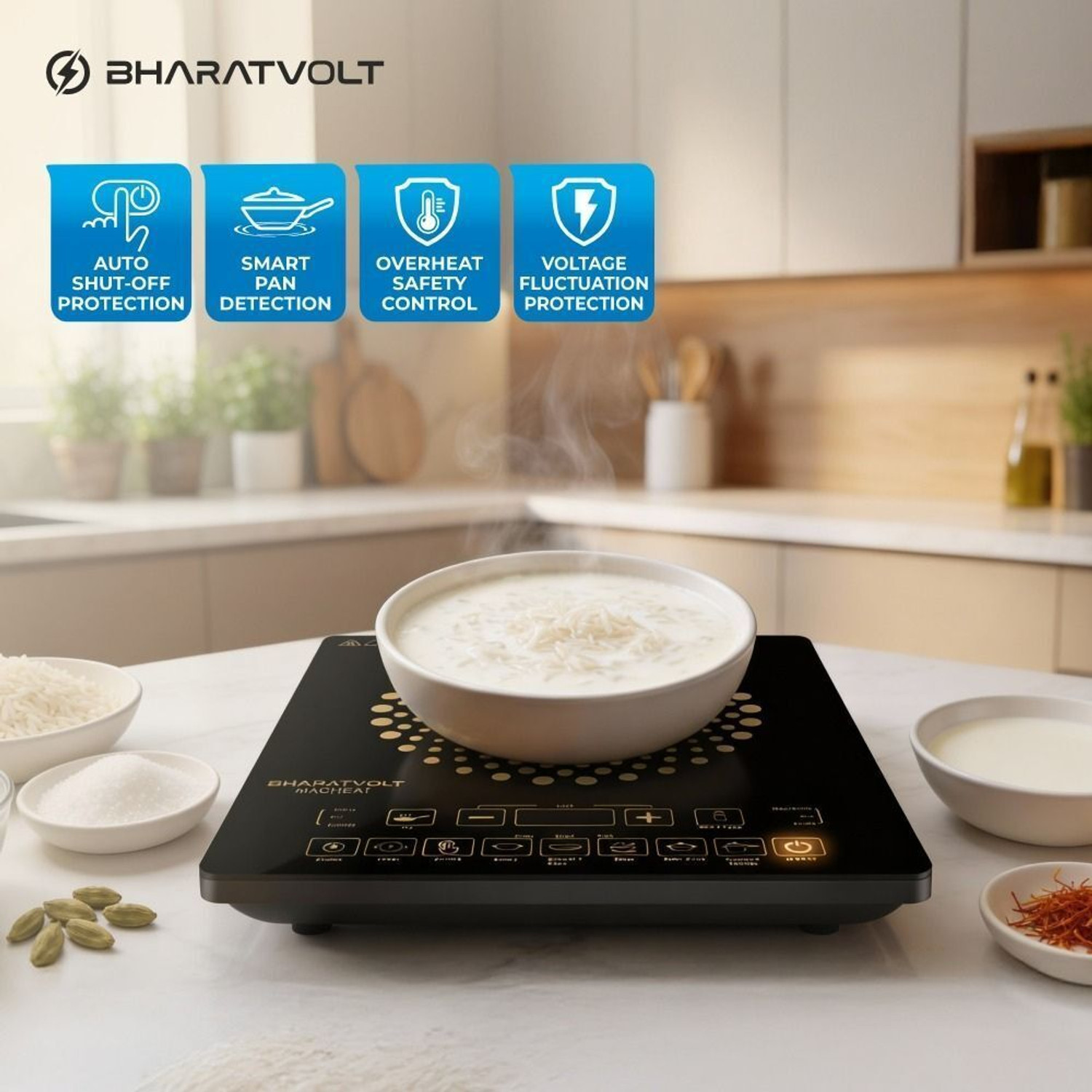 Image of BharatVolt 2100 W Induction Cooktop Touch Panel