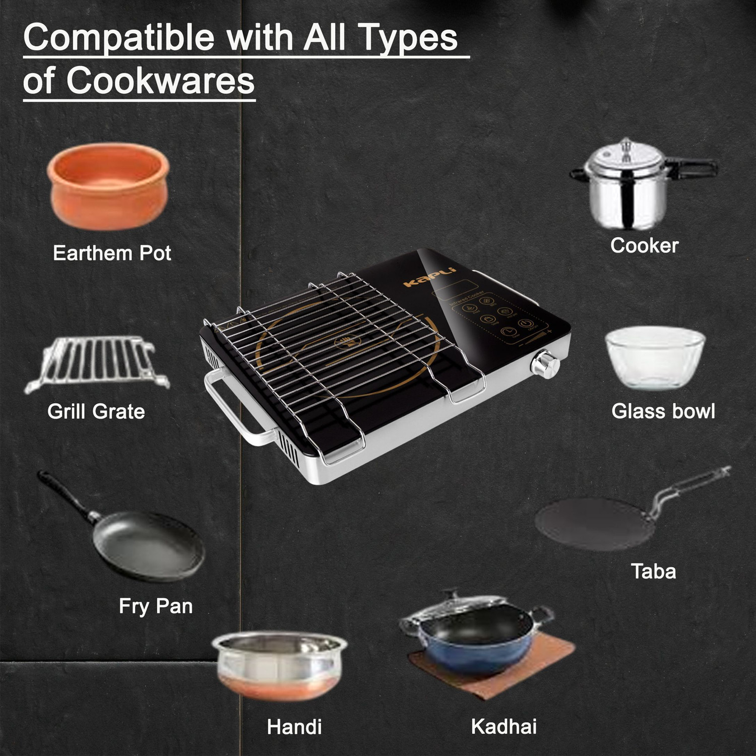 Image of KAPLI 2500 W Infrared Cooktop Touch Panel