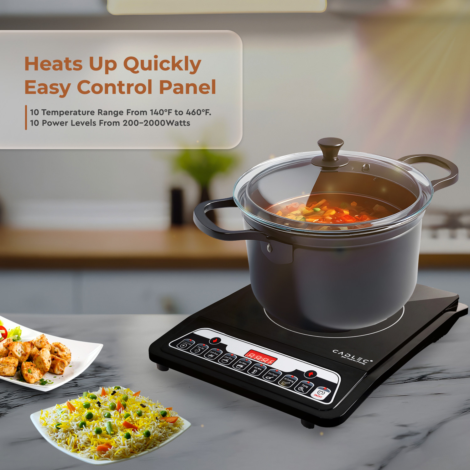Image of Cadlec 1999 W Induction Cooktop Push Button (Black, CookMate)