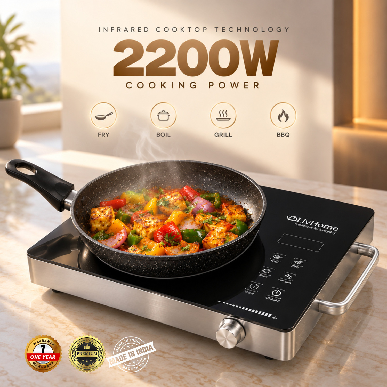 Image of LivHome 2200 W Infrared Cooktop Touch Panel