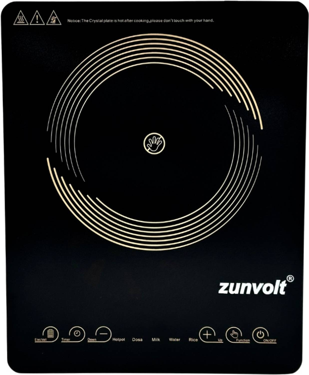 ZunVolt 2000 W Induction Cooktop Touch Panel (Black, 2000W Crysta