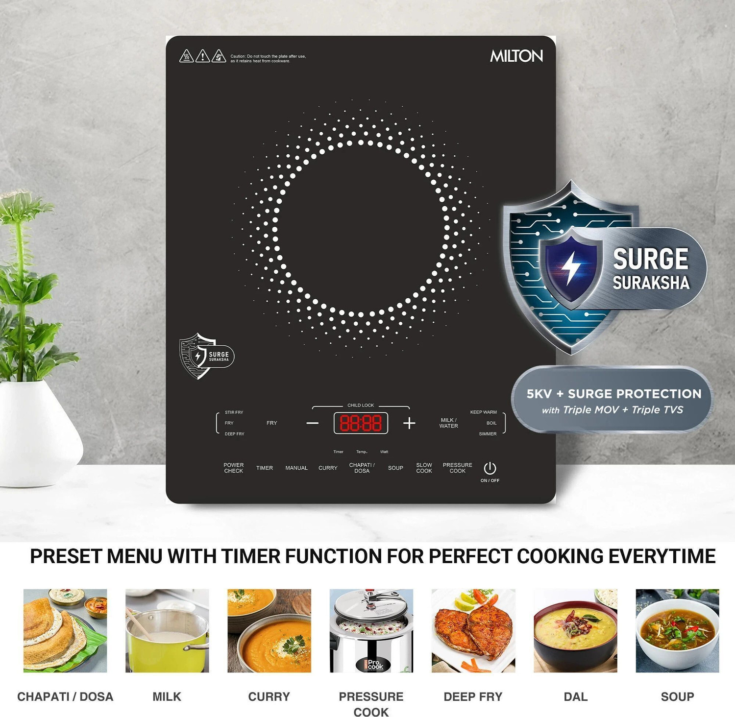 Image of MILTON 2100 W Induction Cooktop Touch Panel