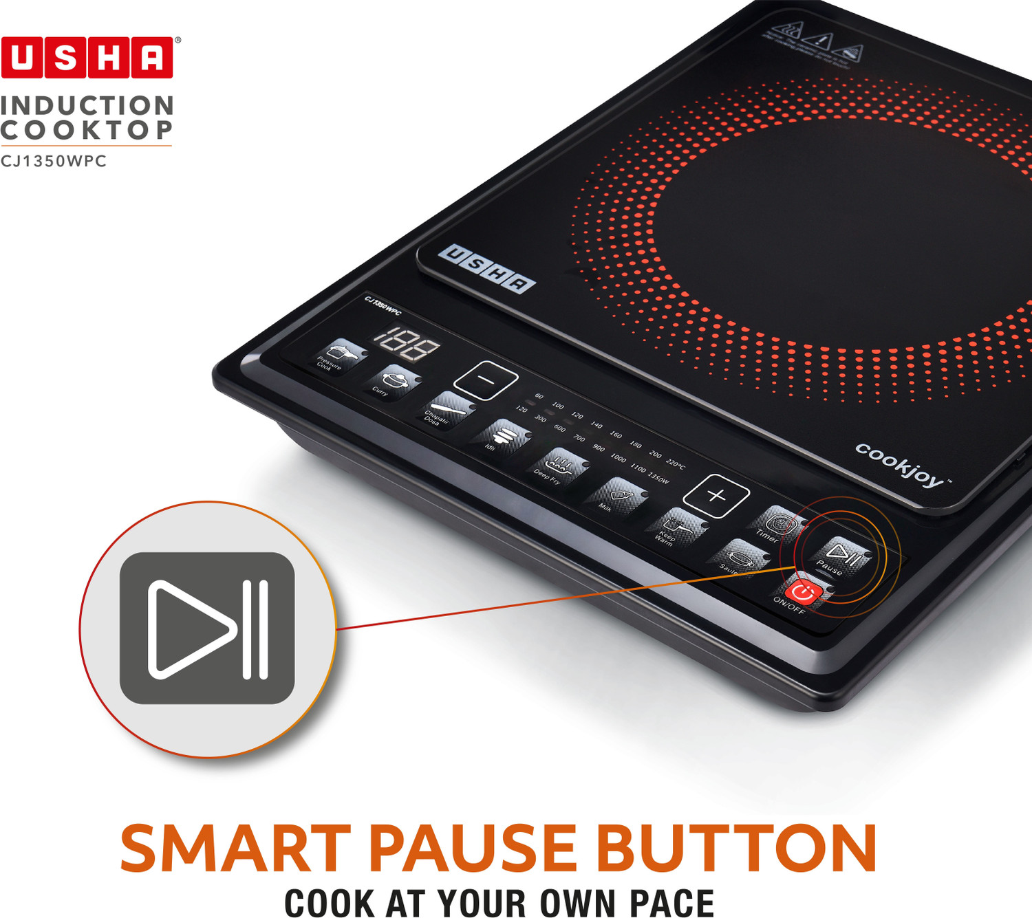 Image of USHA 1360 W Induction Cooktop Push Button