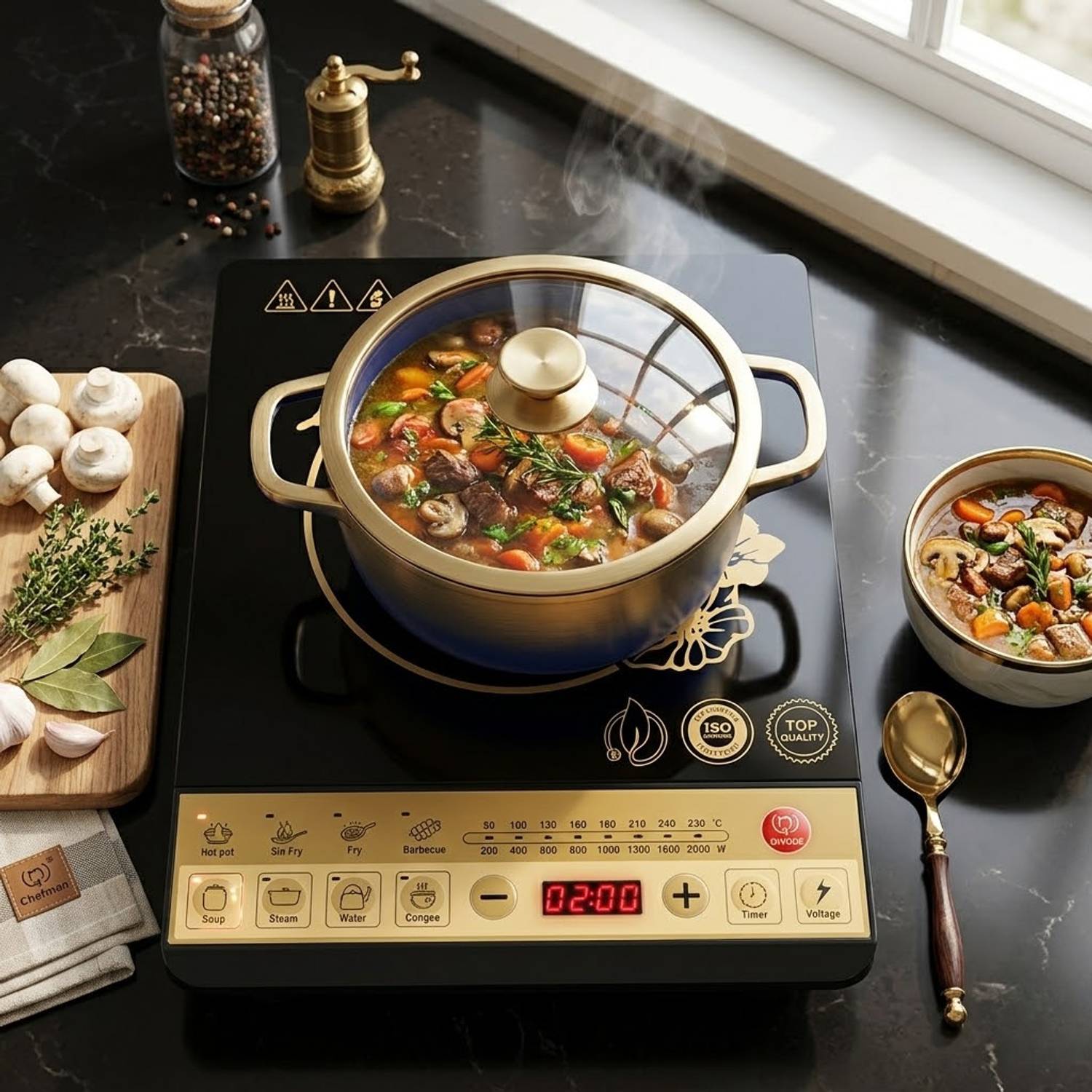 Chefman 2000 W Induction Cooktop Push Button (Black, 2000W Electr