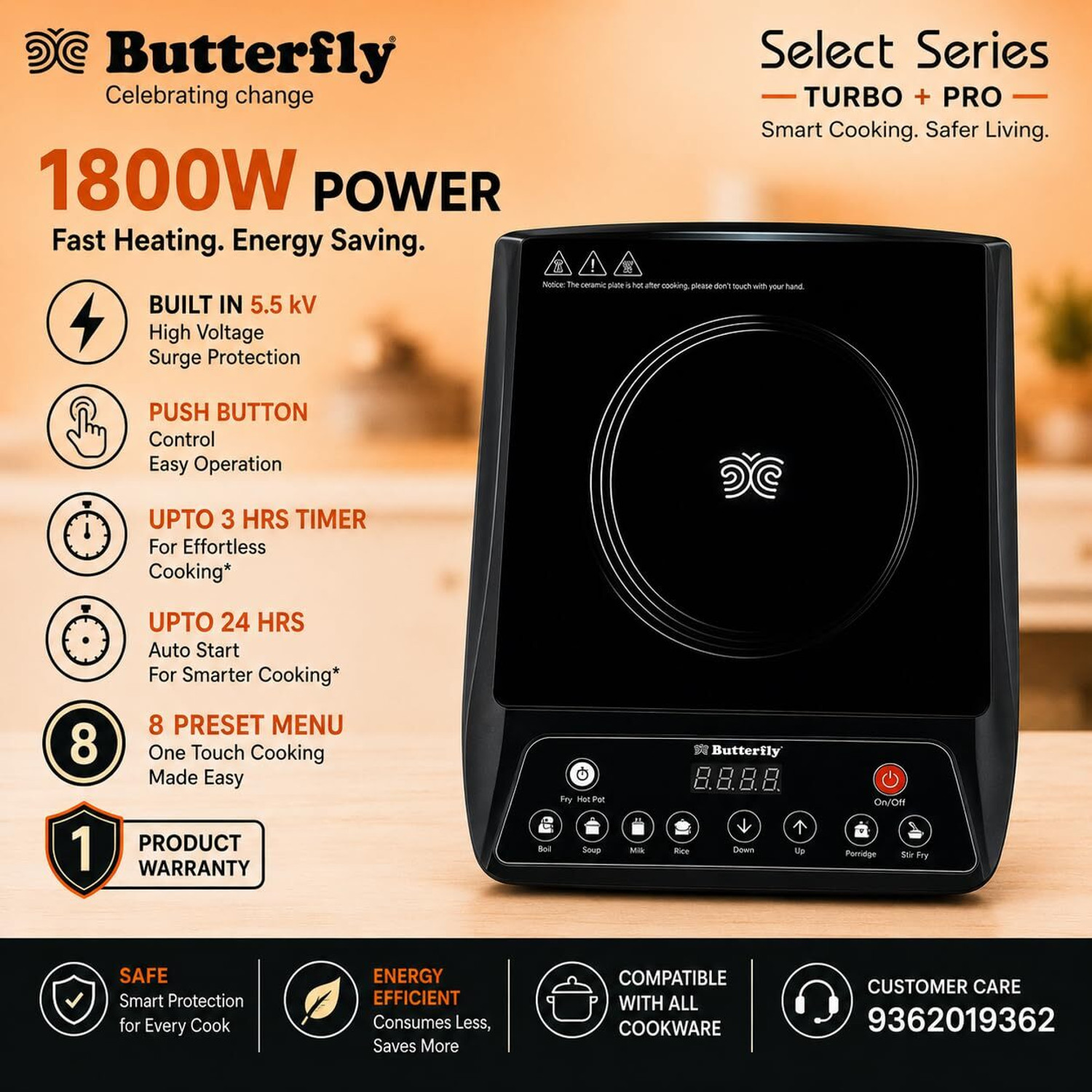 Image of Butterfly 1800 W Induction Cooktop Push Button
