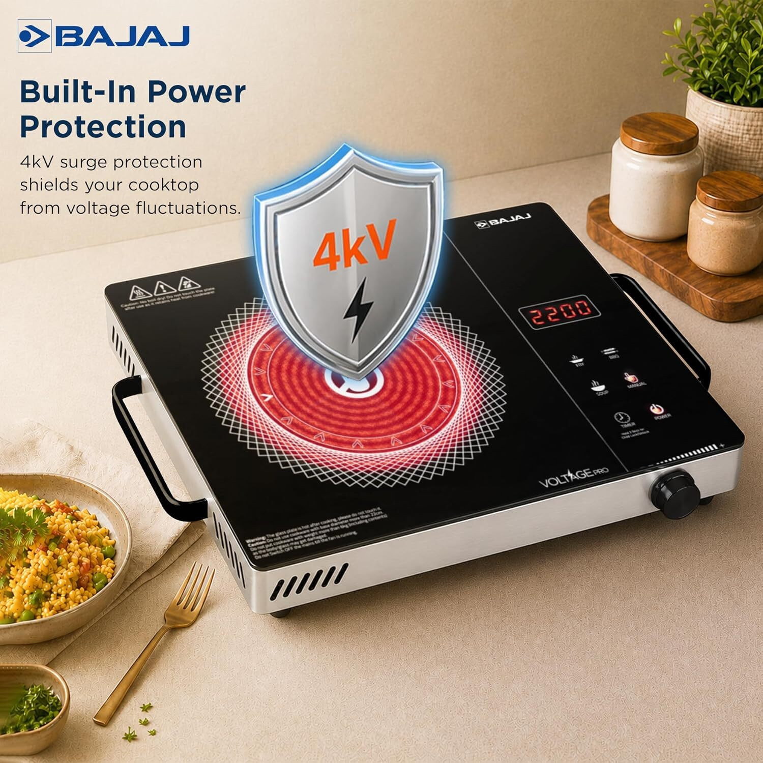 Image of BAJAJ 2200 W Infrared Cooktop Touch Panel, Jog Dial