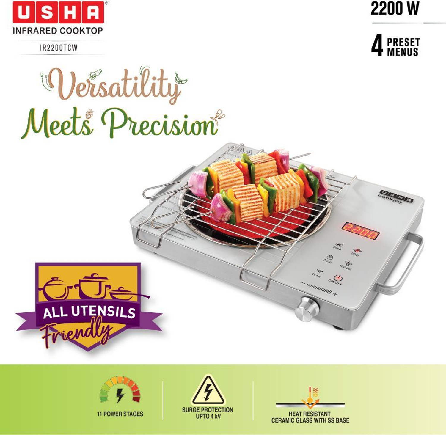 Image of USHA 2200 W Infrared Cooktop Touch Panel