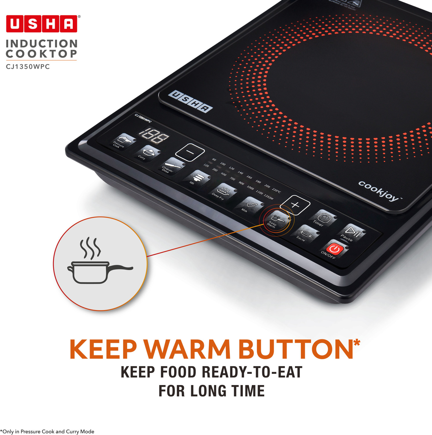 Image of USHA 1360 W Induction Cooktop Push Button