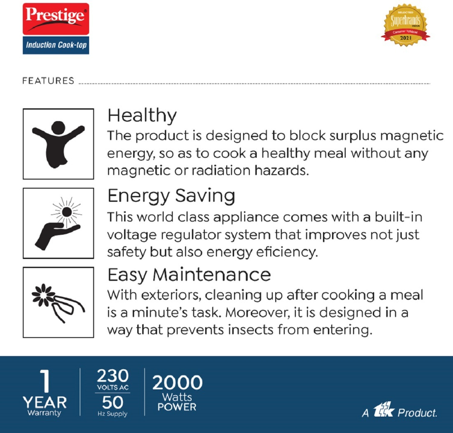 Image of Prestige 2000 W Induction Cooktop Push Button